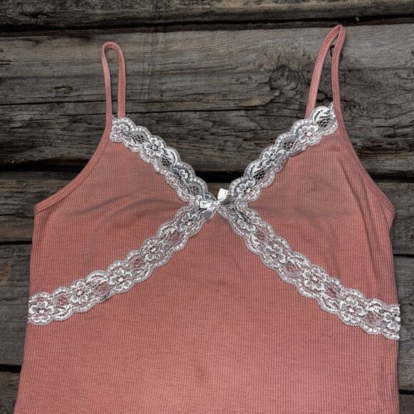Y2k Cami Tank Top Lace Trim Bow Fairy Dainty Romantic Beachy Womens Large - Picture 2 of 6